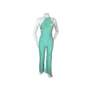 SHEIN BAE Glitter Knit Cutout Cami Flare Leg Jumpsuit Halter Size XS